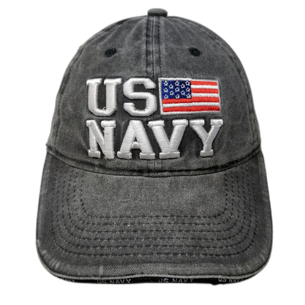 New League US Navy Baseball Cap Gray One Size Distressed Flag Military Hat